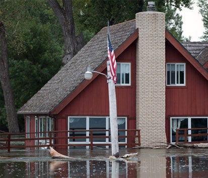 Red house in a flood
