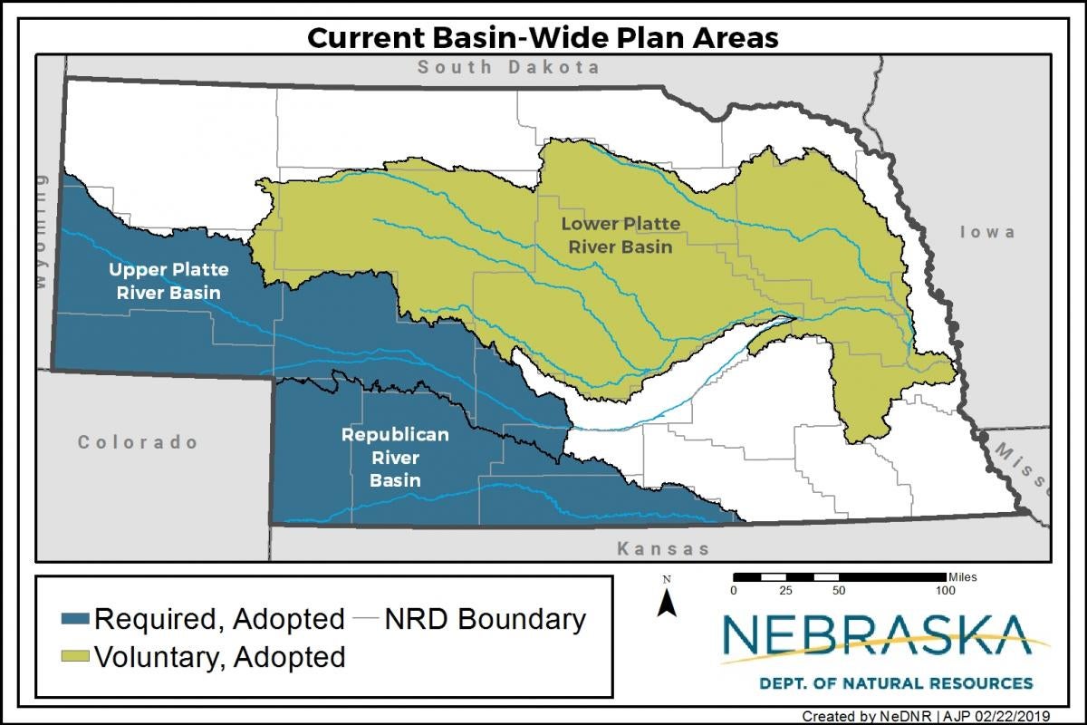 map of Nebraska displaying basin-wide planning