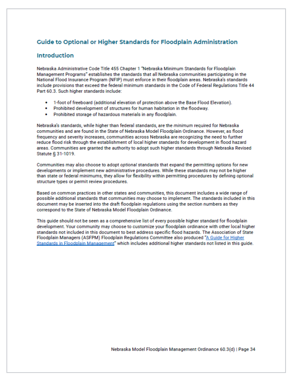 Guide to Optional or Higher Standards for Floodplain Administration