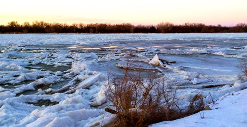 image of ice jam in river