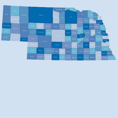 counties in Nebraska colored in blue