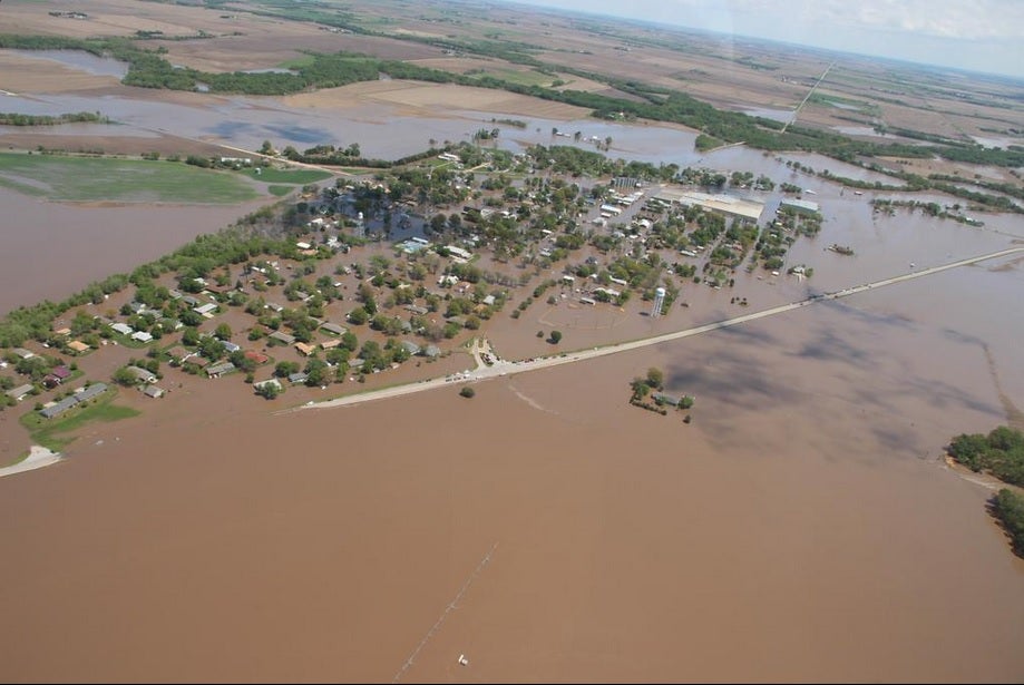 arial view of flooded Dewitt Nebraska