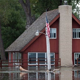 Red house in a flood