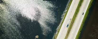 Arial view of road and water