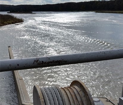 view of a body of water and cable